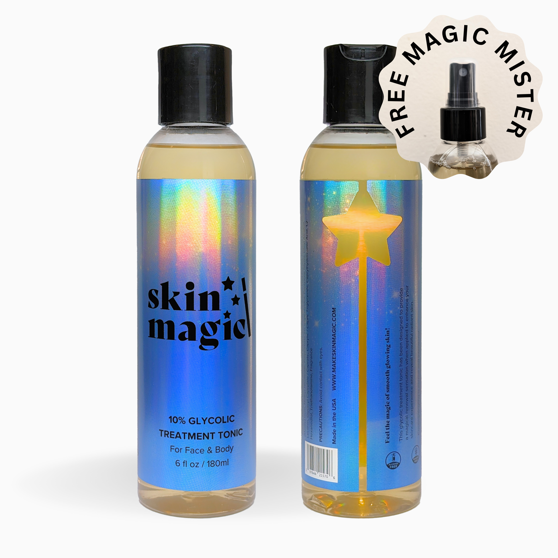 skin magic glycolic toner with 10% glycolic acid to help acne, hyperpigmentation, smoothness and more